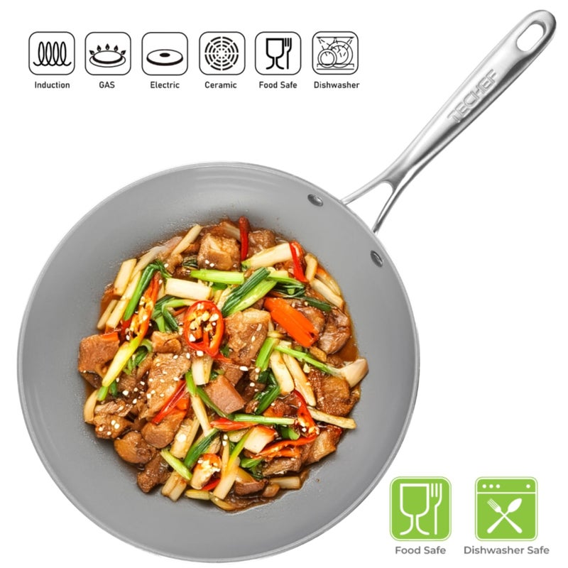 TECHEF - CeraTerra 12" Ceramic Nonstick Flat Bottom Wok/Stir-Fry Pan - PFOA, PTFE, PFAS Free, Dishwasher and Oven Safe, Made in Korea (12-in) - Image 4